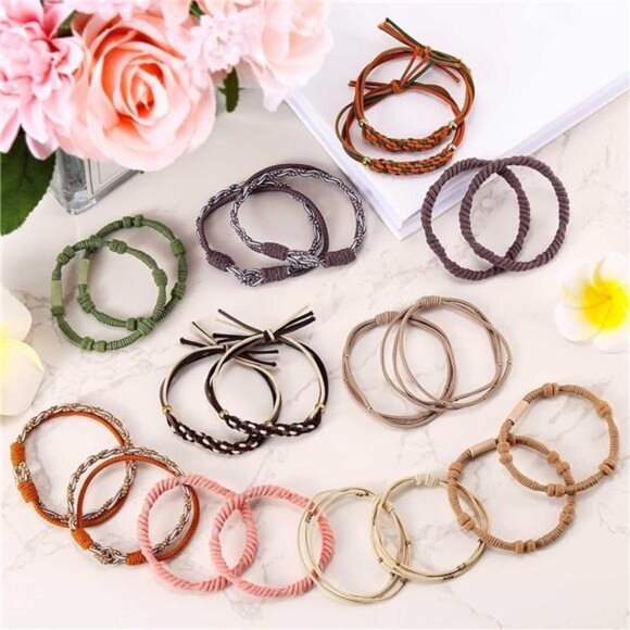 20 Boho Hair Ties Bracelets Elastic Hair Bands for Women Thick Thin No Damage - Picture 4 of 8